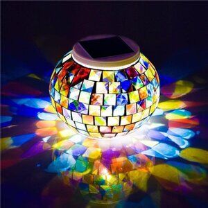 Color Changing Solar Powered Glass Mosaic Ball Led Garden Lights, Rechargeable